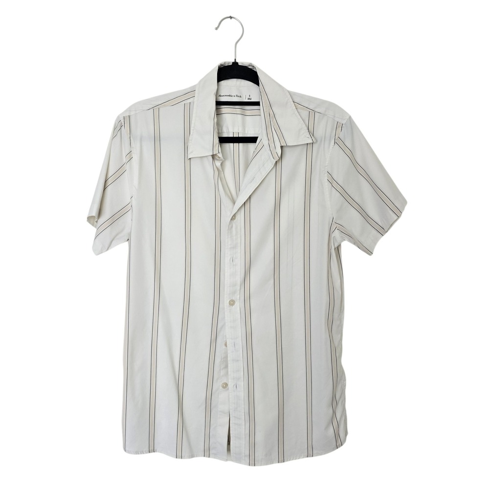 Abercrombie & Fitch Button Up Mens Small White Stripe Short Sleeve Nylon Stretch